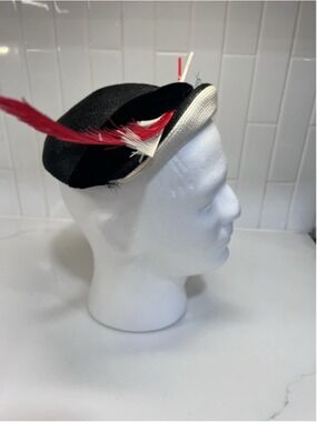 Vintage Henry G. Ross Navy Blue & Cream Fascinator Ladies Hat Red White Feathers